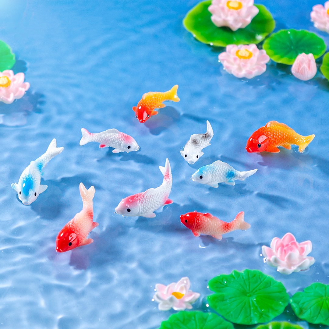 Bonsai Gardenia - Figurines de poisson rouge en résine,